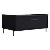 TUHOME Shan 15" High Minimalistic Coffee Table with Pull-Down Cabinet Door and Open Shelf, Modern Rectangular Living Room Center Table with Functional Storage for Books, Décor and Essentials, Sleek Contemporary Design