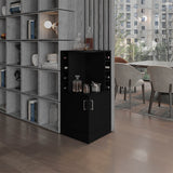 TUHOME Jakes 42" Tall Corner Bar Cabinet with Eight Wine Bottle Cubbies, Double-Door Storage Cabinet, Space-Saving Liquor Organizer for Living Room or Dining Room, Modern Home Bar Furniture with Functional Shelves and Elegant Design