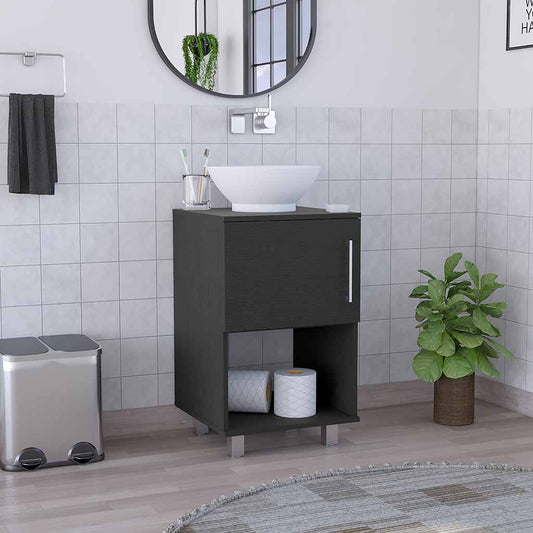 Gouda 18" Single Bathroom Vanity with Integrated Sink, Open Storage Shelf, Single-Door Cabinet and Space-Saving Modern Design for Organized Daily Use, Practical Bathroom Functionality and Contemporary Home Appeal
