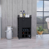 Fargo Bar Cart with Built-In Wine Storage for Six Bottles, Single-Door Cabinet, Open Display Shelf, Spacious Serving Top and Smooth-Rolling Casters for Versatile Home Entertaining and Stylish Beverage Organization