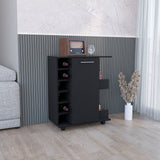 Lothian Bar Cart with Single-Door Cabinet, Two Side Storage Shelves, Built-In Six-Bottle Wine Rack and Smooth-Rolling Casters for Mobile Entertaining, Organized Beverage Service and Stylish Home Bar Functionality