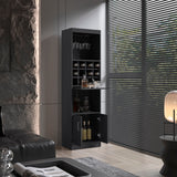 Kevil 71-Inch Tall Bar Cabinet with Pull-Out Tray, 12-Bottle Wine Cubbies, Glass Holder Stemware Rack, Multi-Tier Shelves, Liquor Storage, Adjustable Compartments and Modern Freestanding Design for Home Entertainment