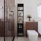 Parks Linen Bathroom Storage Cabinet with One Door and Six Shelves, Tall Freestanding Organizer for Bathroom, Living Room or Kitchen, Multi-Purpose Slim Storage Tower for Towels, Toiletries, Pantry Items and Household Organization