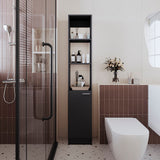 Parks Linen Bathroom Storage Cabinet with One Door and Six Shelves, Tall Freestanding Organizer for Bathroom, Living Room or Kitchen, Multi-Purpose Slim Storage Tower for Towels, Toiletries, Pantry Items and Household Organization