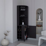 Tuhome Kaia 70-Inch Tall Corner Bar Cabinet with Built-In Wine Storage, Ten Bottle Cubbies, Four Shelves, Stemware Rack, Space-Saving Home Bar Furniture for Living Room or Dining Room Organization
