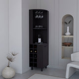 Tuhome Kaia 70-Inch Tall Corner Bar Cabinet with Built-In Wine Storage, Ten Bottle Cubbies, Four Shelves, Stemware Rack, Space-Saving Home Bar Furniture for Living Room or Dining Room Organization