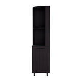 Tuhome Kaia 70-Inch Tall Corner Bar Cabinet with Built-In Wine Storage, Ten Bottle Cubbies, Four Shelves, Stemware Rack, Space-Saving Home Bar Furniture for Living Room or Dining Room Organization