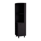 Tuhome Kaia 70-Inch Tall Corner Bar Cabinet with Built-In Wine Storage, Ten Bottle Cubbies, Four Shelves, Stemware Rack, Space-Saving Home Bar Furniture for Living Room or Dining Room Organization