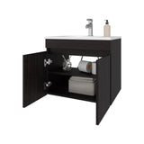 Chaux Floating Vanity, Wall-Mounted Bathroom Unit with Double Soft-Close Doors, Durable Resin Sink, Two Open Shelves for Smart Storage, Modern Bathroom Storage Solution for Small Spaces and Compact Bathrooms