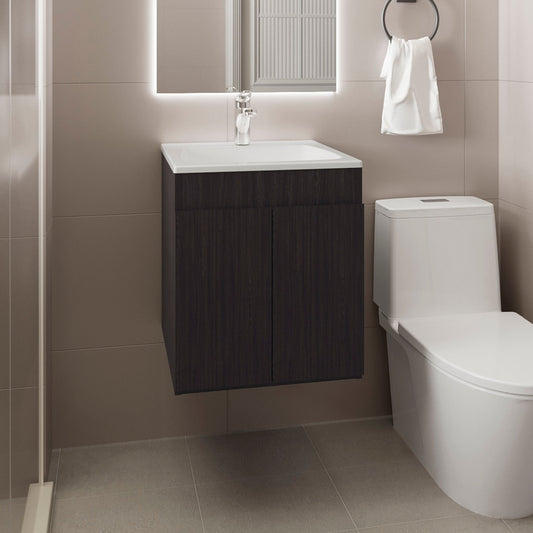 Meka Wall-Mounted Bathroom Vanity Console Modern Design Featuring Two Access Doors and Integrated Resin Sink Ample Concealed Storage Solution Perfect for Optimizing Space in Smaller Bathrooms