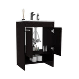 Lorenzo Free-Standing Bathroom Vanity Console Featuring Sleek Finish Design and Spacious Storage Functionality with Four Pull-Out Utility Drawers and Two Open Shelves for Optimized Organization