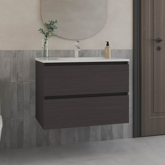 Opalo Wall-Mounted Floating Bathroom Cabinet Modern Design Featuring Ample Concealed Storage Space and Two Smooth Pull-Out Utility Drawers for Optimal Organization and Enhanced Utility