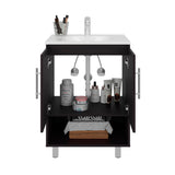 Conrad Freestanding Bathroom Vanity with Resin Sink, One-Door Cabinet, Open Shelf for Storage, Compact Modern Design for Small Bathrooms, Powder Room, and Space-Saving Organizer