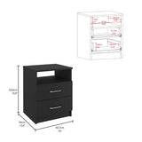 Tuhome Napoles Nightstand in Black with Two Drawers and Open Compartment, Modern Design for Bedroom or Living Room Storage