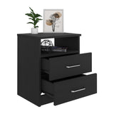Tuhome Napoles Nightstand in Black with Two Drawers and Open Compartment, Modern Design for Bedroom or Living Room Storage