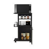 Clip Kitchen Cart with Spacious Countertop, Single-Door Storage Cabinet, Additional Rack Shelf and Smooth-Rolling Four Casters for Mobile Organization, Microwave Support and Versatile Everyday Kitchen Convenience