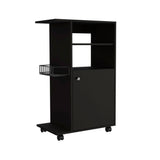 Clip Kitchen Cart with Spacious Countertop, Single-Door Storage Cabinet, Additional Rack Shelf and Smooth-Rolling Four Casters for Mobile Organization, Microwave Support and Versatile Everyday Kitchen Convenience