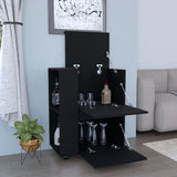 Glasgow Bar Cart with Two Pull-Down Door Cabinets, Two Open Shelves, Smooth Rolling Wheels with Brake System, Compact Mobile Serving Cart for Home Entertaining, Kitchen Storage and Living Room Organization