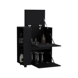 Glasgow Bar Cart with Two Pull-Down Door Cabinets, Two Open Shelves, Smooth Rolling Wheels with Brake System, Compact Mobile Serving Cart for Home Entertaining, Kitchen Storage and Living Room Organization