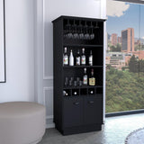 Dundee 70-Inch High Bar Cabinet with 10 Glass Slots, 5 Bottle Cubbies, 3 Open Shelves and Lower Storage Cabinet for Home Bar, Living Room or Dining Room Organization and Beverage Display