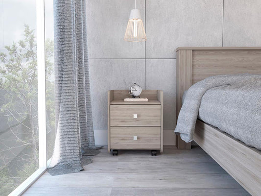 Tuhome Aura Nightstand Black with Two Drawers, Top-Shelf Area, Modern Design for Bedroom Storage and Organization