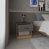Alder 19.7" High One-Drawer Nightstand, Side Table, End Table with Open Shelf for Bedroom, Home Office, Living Room, Compact and Stylish Storage with Matte Gray Finish and Natural Oak Accents