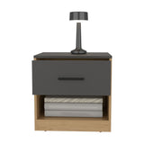 Alder 19.7" High One-Drawer Nightstand, Side Table, End Table with Open Shelf for Bedroom, Home Office, Living Room, Compact and Stylish Storage with Matte Gray Finish and Natural Oak Accents