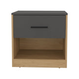 Alder 19.7" High One-Drawer Nightstand, Side Table, End Table with Open Shelf for Bedroom, Home Office, Living Room, Compact and Stylish Storage with Matte Gray Finish and Natural Oak Accents