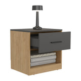 Alder 19.7" High One-Drawer Nightstand, Side Table, End Table with Open Shelf for Bedroom, Home Office, Living Room, Compact and Stylish Storage with Matte Gray Finish and Natural Oak Accents