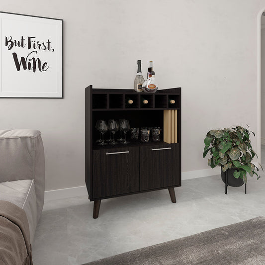 TUHOME Vance 40" High Bar Cabinet with Six Bottle Cubbies, Double-Door Storage Cabinets, Four Open Shelves, Modern Liquor and Wine Rack for Living Room, Dining Room, Home Bar Organization and Display