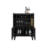 TUHOME Vance 40" High Bar Cabinet with Six Bottle Cubbies, Double-Door Storage Cabinets, Four Open Shelves, Modern Liquor and Wine Rack for Living Room, Dining Room, Home Bar Organization and Display