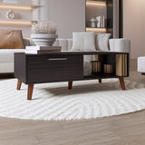 TUHOME Vance 47" Wide Modern Coffee Table with One Pull-Down Cabinet Door, Open Storage Shelf, Rectangular Living Room Center Table, Contemporary Design for Books, Décor and Everyday Organization with Functional Storage