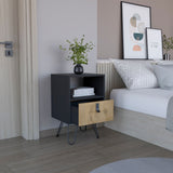 TUHOME Huna Nightstand with Single Drawer, Open Storage Compartment, Spacious Top Surface, Sleek Modern Design with Raised Wooden Legs, Functional Bedroom Side Table for Organizing Nighttime Essentials and Decor