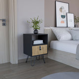 TUHOME Huna Nightstand with Single Drawer, Open Storage Compartment, Spacious Top Surface, Sleek Modern Design with Raised Wooden Legs, Functional Bedroom Side Table for Organizing Nighttime Essentials and Decor