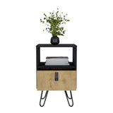 TUHOME Huna Nightstand with Single Drawer, Open Storage Compartment, Spacious Top Surface, Sleek Modern Design with Raised Wooden Legs, Functional Bedroom Side Table for Organizing Nighttime Essentials and Decor