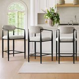 Manhattan 25.5" Chenille Metal Frame Counter Stool With Armrest And Footrest (Set of 3)