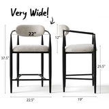 Manhattan 25.5" Chenille Metal Frame Counter Stool With Armrest And Footrest (Set of 2)