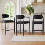 Manhattan 25.5" Chenille Metal Frame Counter Stool With Armrest And Footrest (Set of 2)