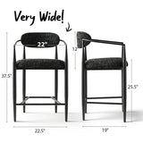 Manhattan 25.5" Chenille Metal Frame Counter Stool With Armrest And Footrest (Set of 3)