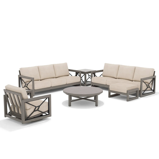 Marindo Convertibale Patio Sectional Set With Swivel Chair and Ottoman