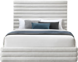 Maxwell Contemporary Bed – Luxurious Cream Linen Texture with Deep Channel Tufting for Elegance