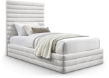 Maxwell Contemporary Bed – Luxurious Cream Linen Texture with Deep Channel Tufting for Elegance