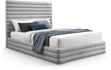 Maxwell Contemporary Bed – Luxurious Cream Linen Texture with Deep Channel Tufting for Elegance