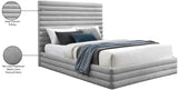 Maxwell Contemporary Bed – Luxurious Cream Linen Texture with Deep Channel Tufting for Elegance