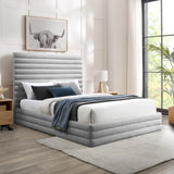 Maxwell Contemporary Bed – Luxurious Cream Linen Texture with Deep Channel Tufting for Elegance