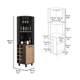Tuhome Kaia 70-Inch Tall Corner Bar Cabinet with Built-In Wine Storage, Ten Bottle Cubbies, Four Shelves, Stemware Rack, Space-Saving Home Bar Furniture for Living Room or Dining Room Organization
