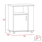 Kitchen Service Cart, Three Side Shelves, Two Interior Shelves, Single Door Cabinet
