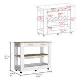 Cala Kitchen Island 46, Six Casters, Two Drawers, Lower Open Shelf