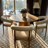 Dwen & Melbourne 46" Round & Boucle Dining Table Set for 4 (5-Piece)