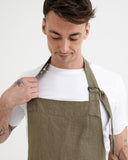 Men's linen apron in Dark green